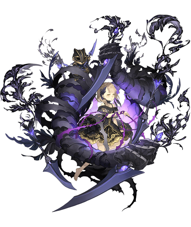 1girl barefoot black_dress blonde_hair briar_rose_(sinoalice) doll dress dual_wielding extra_arms frills full_body hair_ornament holding ji_no looking_at_viewer off_shoulder official_art reverse_grip sinoalice solo sword thorns transparent_background weapon yellow_eyes