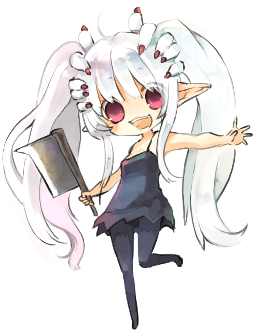 chibi cleaver himehi original pantyhose pink_eyes pointy_ears silver_hair twintails