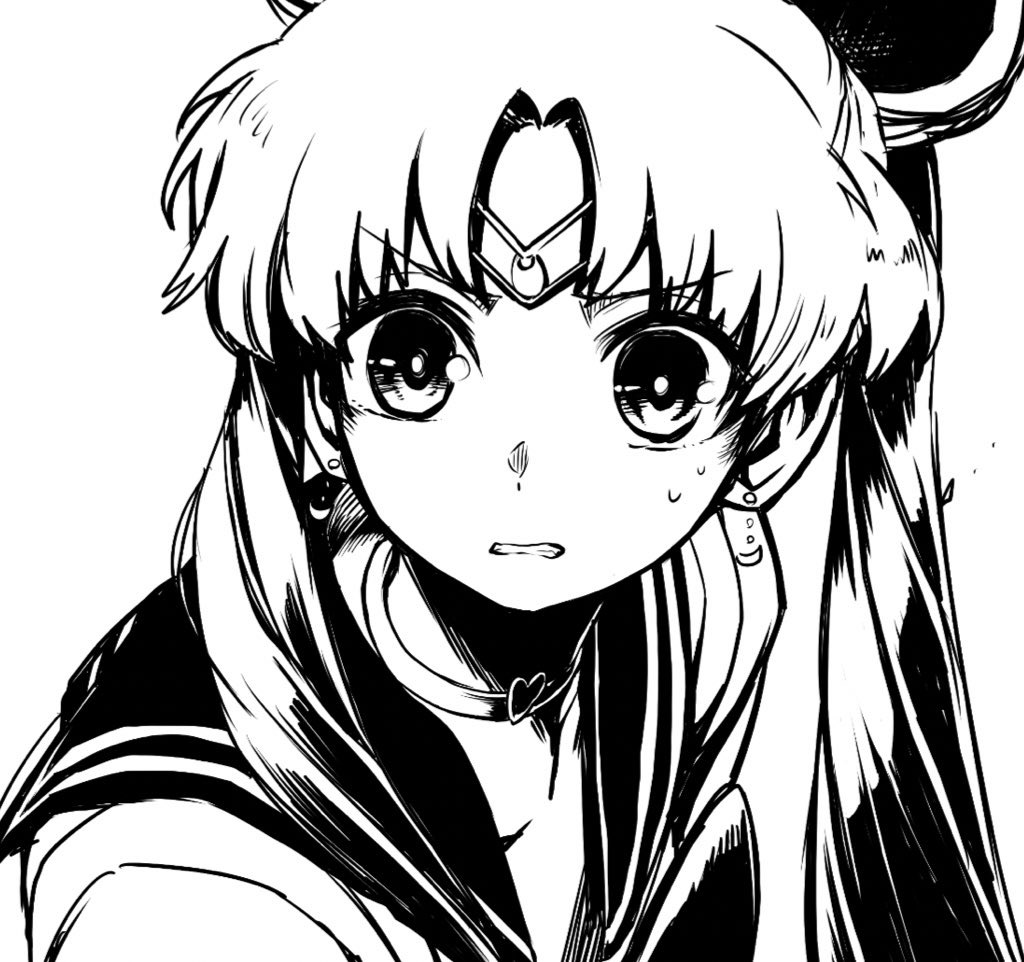 1girl bangs bishoujo_senshi_sailor_moon bow bowtie choker circlet crescent crescent_earrings derivative_work earrings from_side gouta_(nagishiro6624) greyscale hair_ornament heart heart_choker jewelry monochrome parted_bangs parted_lips red_choker sailor_moon sailor_moon_redraw_challenge school_uniform screencap_redraw serafuku solo sweatdrop tsukino_usagi twintails upper_body