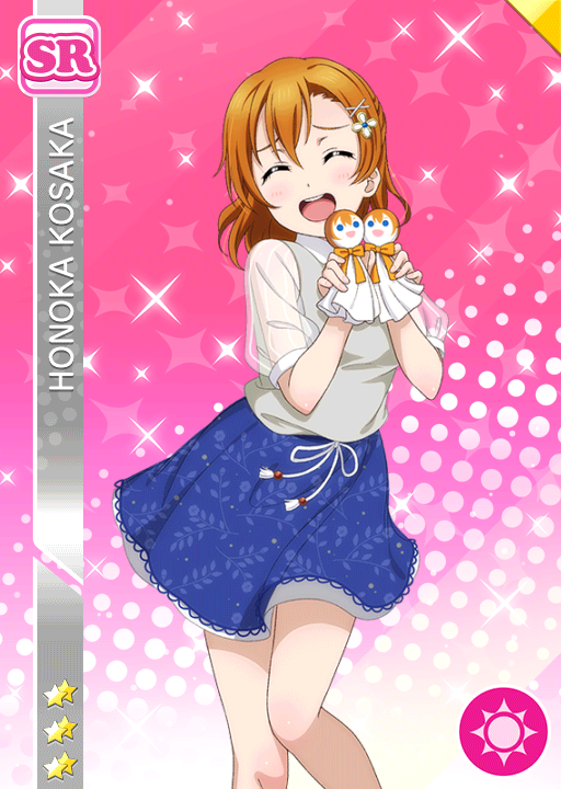 blush character_name closed_eyes dress kousaka_honoka love_live!_school_idol_festival love_live!_school_idol_project orange_hair short_hair smile