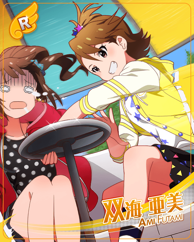 blush brown_hair character_name futami_ami idolmaster idolmaster_cinderella_girls_starlight_stage shirt short_hair smile violet_eyes yokoyama_nao