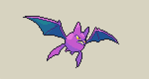 commentary creature crobat english_commentary flying frown full_body gen_2_pokemon grey_background illufinch no_humans pokemon pokemon_(creature) simple_background solo yellow_eyes