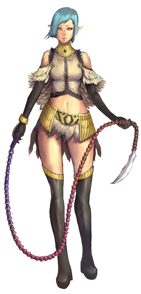 hidezi midriff original pointy_ears short_hair thigh-highs thighhighs weapon whip