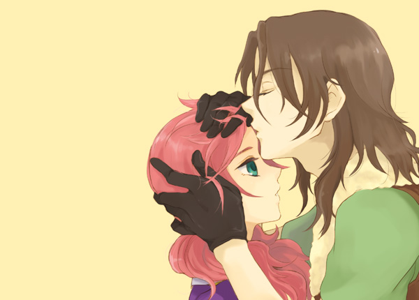 arch_(artist) gloves gundam gundam_00 kiss lockon_stratos pink_hair plum_(arch)