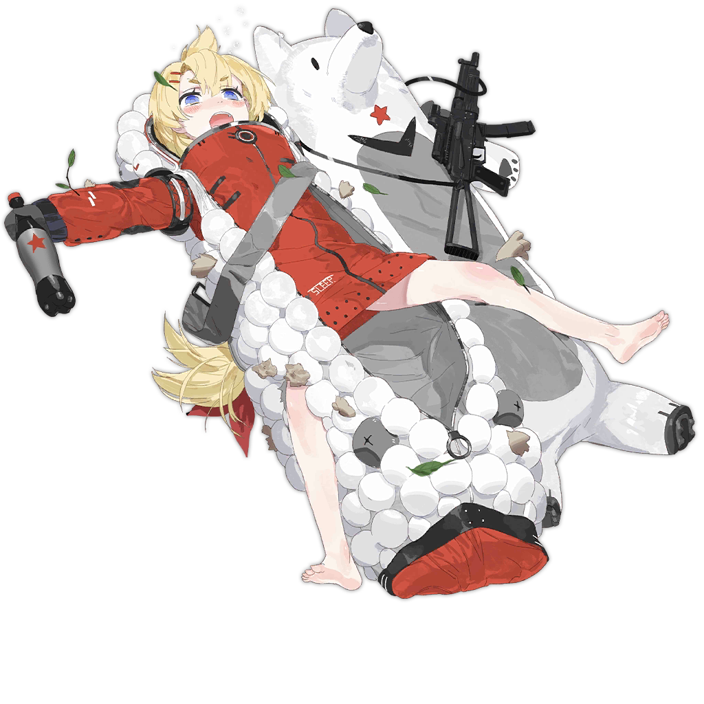 1girl alternate_costume artist_request bangs blonde_hair blue_eyes blush bottle drunk eyebrows_visible_through_hair full_body girls_frontline gun hair_between_eyes hair_ornament hairclip jacket leaf legs long_hair long_sleeves looking_up mittens official_art open_mouth pp-19-01 pp-19-01_(girls_frontline) red_jacket scope short_eyebrows solo star strap stuffed_animal stuffed_toy submachine_gun teeth transparent_background very_long_hair weapon