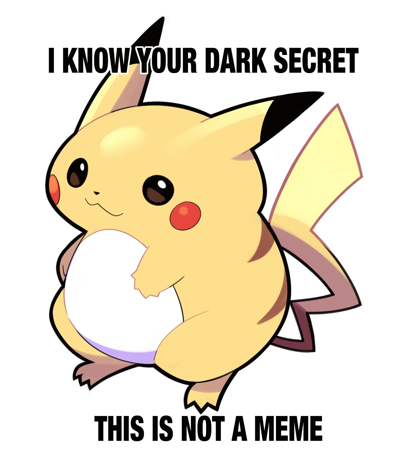 :3 artsy-rc closed_mouth english_text full_body gen_1_pokemon highres impact_(font) looking_at_viewer meme no_humans pikachu pokemon pokemon_(creature) simple_background solo standing truth white_background