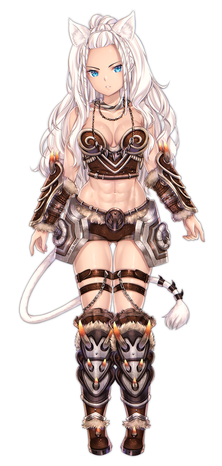 1girl barbarian blue_eyes commision highres long_hair muscle muscular_female natsumii_chan navel original simple_background solo very_long_hair white_background white_hair