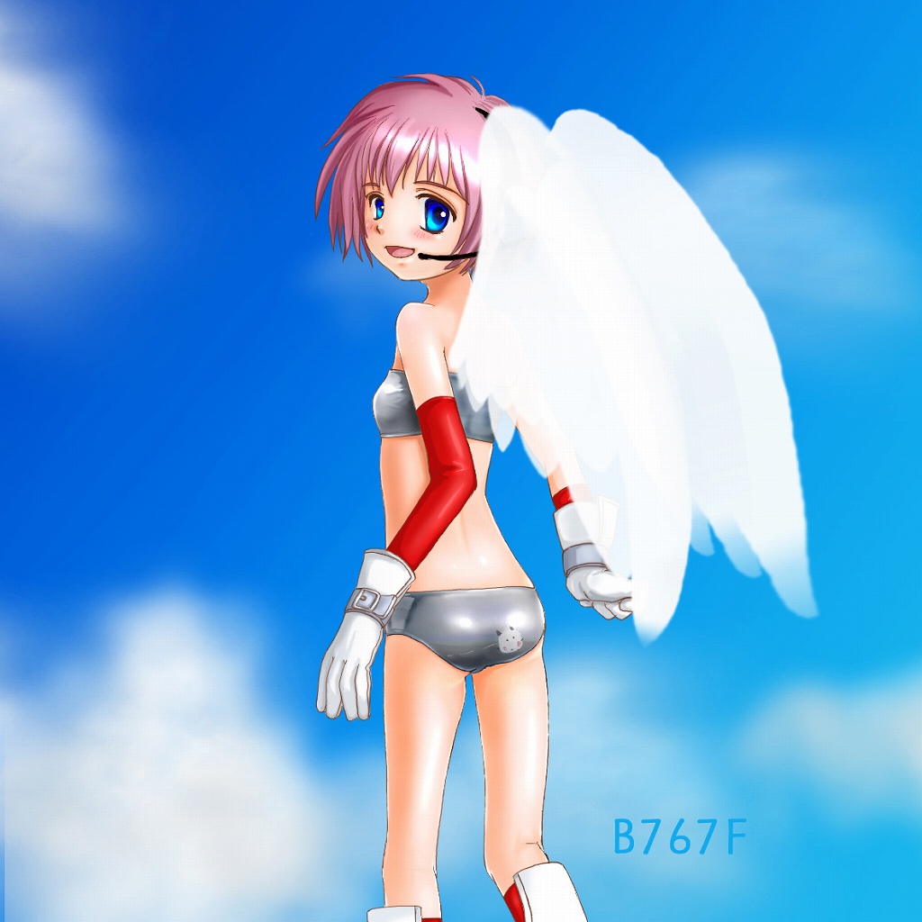 boots cloud clouds flat_chest gloves headset japan_air_lines japan_airlines sky swimsuit wings