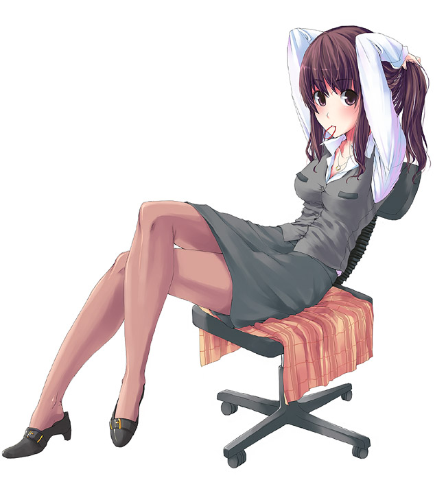 1girl chair crossed_legs female formal office_lady original pantyhose sitting skirt skirt_suit solo suit unasaka_ryou