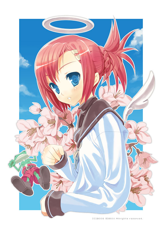 flower halo original red_hair redhead sango_(artist) school_uniform serafuku wings