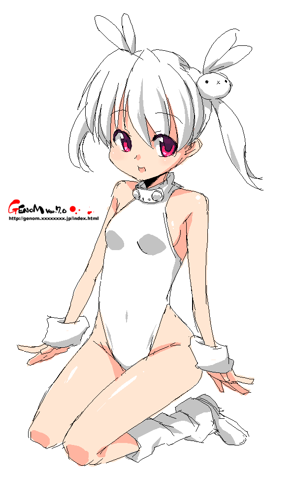 boots bunny flat_chest leotard oekaki onija_taro onija_tarou original pink_eyes rabbit red_eyes turtleneck white_hair wristband wristbands