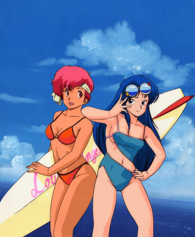 1980s_(style) 2girls dirty_pair kei_(dirty_pair) multiple_girls official_art oldschool swimsuit yuri_(dirty_pair)