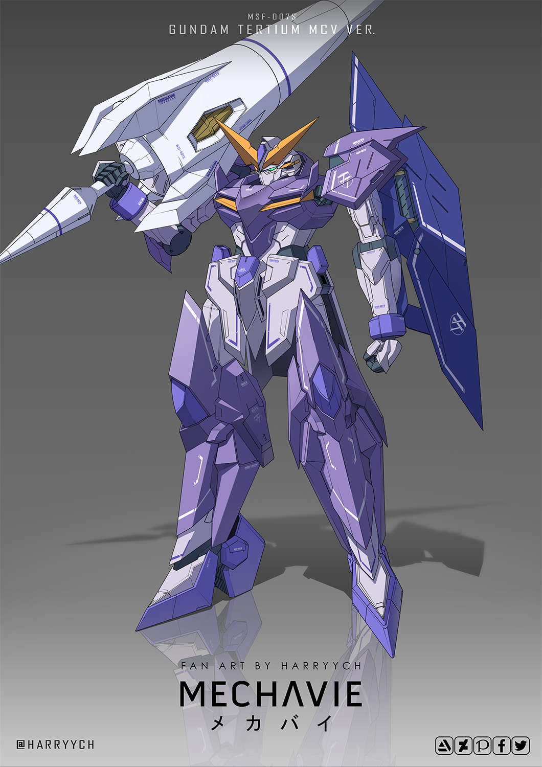 character_name clenched_hands english_commentary green_eyes gundam gundam_build_divers gundam_build_divers_re:rise gundam_tertium gunpla harryych highres holding_lance lance mecha no_humans polearm robot solo standing weapon