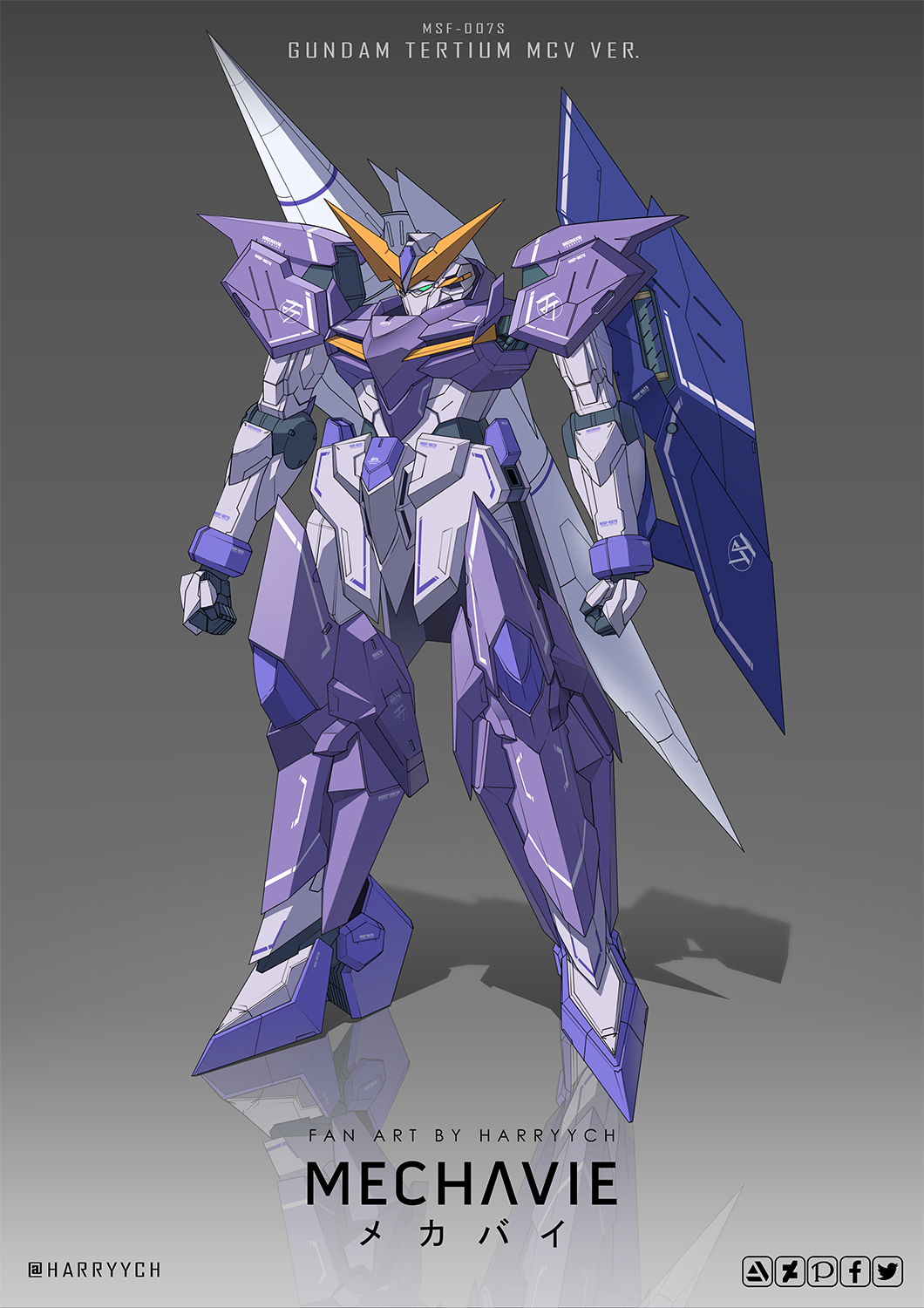 character_name clenched_hands english_commentary green_eyes gundam gundam_build_divers gundam_build_divers_re:rise gundam_tertium gunpla harryych highres holstered_weapon lance mecha no_humans polearm robot solo standing weapon