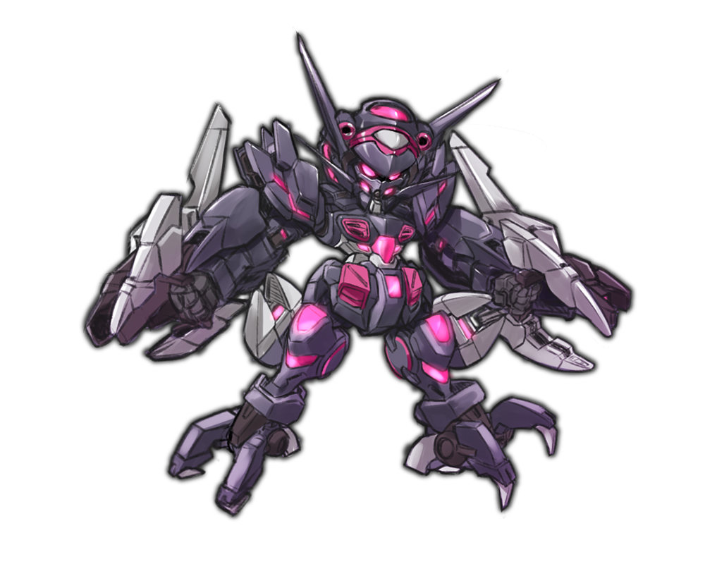 chibi clenched_hands dark_persona extra_eyes g-else gundam gundam_build_divers gundam_build_divers_break kubotami looking_down mecha no_humans pink_eyes solo white_background