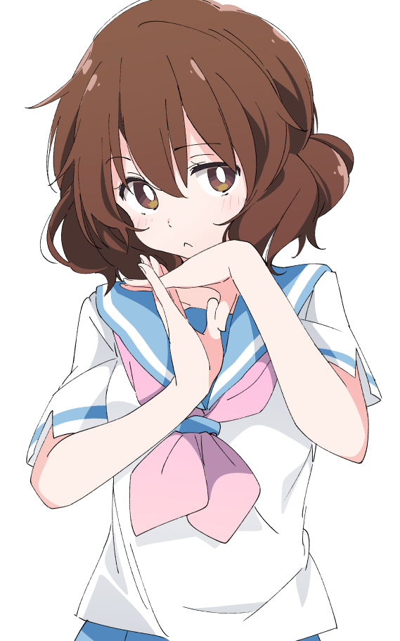 1girl :&lt; brown_eyes brown_hair hibike!_euphonium ixy kitauji_high_school_uniform oumae_kumiko school_uniform white_background