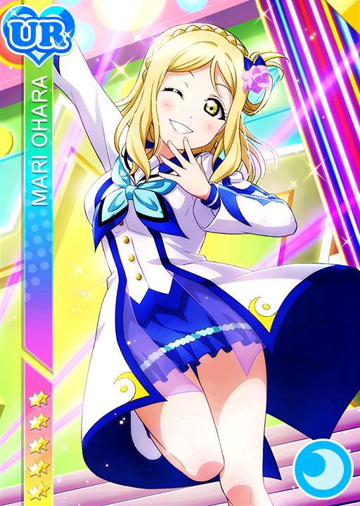 blonde_hair blush character_name dress love_live!_school_idol_festival love_live!_sunshine!! ohara_mari short_hair smile wink yellow_eyes