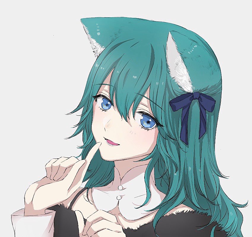 1girl animal_ears blue_eyes blue_hair byleth_(fire_emblem) byleth_eisner_(female) cat_ears fire_emblem fire_emblem:_three_houses grey_background long_sleeves parted_lips roroichi simple_background solo upper_body