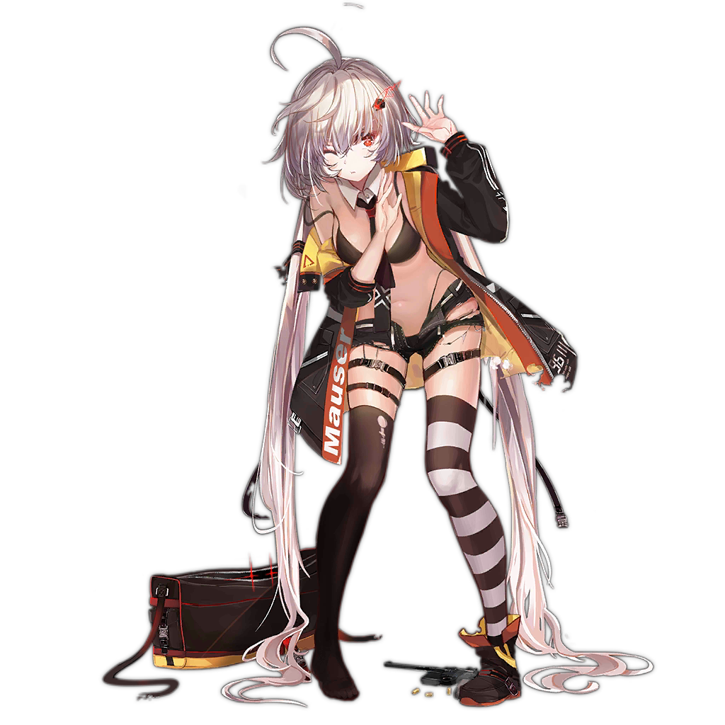 +_+ 1girl absurdly_long_hair ahoge alternate_costume bag bangs belt bikini bikini_under_clothes black_bikini black_footwear black_jacket black_legwear black_neckwear black_shorts boots breasts c96_(girls_frontline) closed_mouth clothes_writing detached_collar duffel_bag full_body girls_frontline gun hair_between_eyes handgun hands_up headgear highleg highleg_bikini holster horizontal_stripes icywood iron_cross jacket leaning_forward long_hair looking_at_viewer low_twintails mauser_c96 mod3_(girls_frontline) multiple_straps navel necktie official_art one_eye_closed open_clothes open_fly open_jacket pistol shoes short_shorts shorts sidelocks silver_hair single_shoe skirt snap-fit_buckle solo star_(symbol) stomach striped striped_legwear swimsuit thigh-highs thigh_holster thigh_strap torn_clothes transparent_background twintails very_long_hair weapon