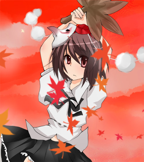 black_hair hat leaf leaves miyako_(xxxbibit) myk ribbon ribbons shameimaru_aya short_hair touhou