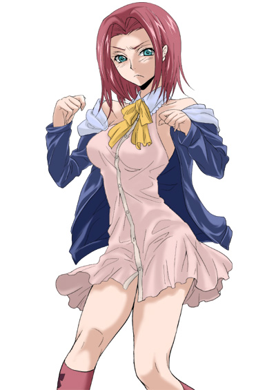 casual code_geass dress higi_(pixiv) jacket kallen_stadtfeld off_shoulder