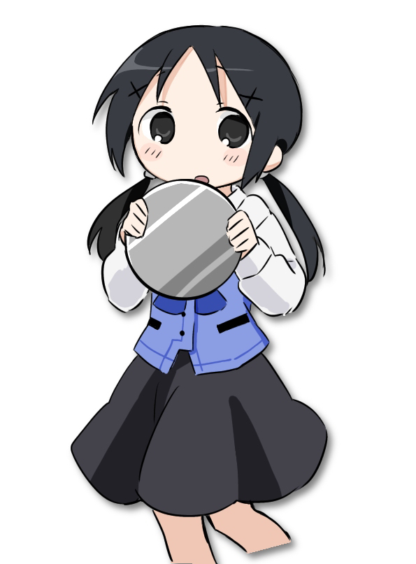 1girl black_eyes black_hair blush_stickers chito_(shoujo_shuumatsu_ryokou) cosplay gochuumon_wa_usagi_desu_ka? hair_ornament holding kafuu_chino kafuu_chino_(cosplay) minase_inori ponytail rabbit_house_uniform seiyuu_connection shoujo_shuumatsu_ryokou solo tray white_background x_hair_ornament yuyu_(yuuuyuuu69)