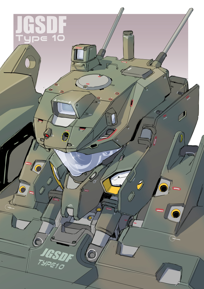 camera close-up from_above ground_vehicle looking_ahead mao_(6r) mecha mechanization military military_vehicle motor_vehicle no_humans one-eyed original solo tank type_10_(tank) visor
