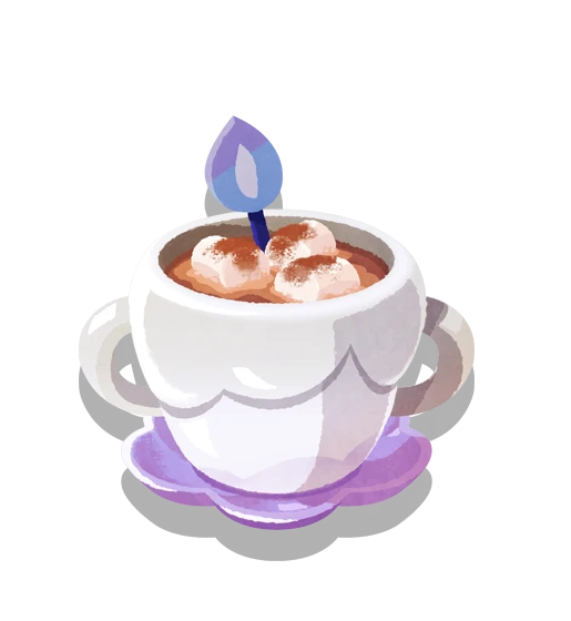 artist_request cup drink food gen_5_pokemon hot_chocolate litwick marshmallow no_humans official_art pokemon pokemon_(creature) pokemon_(game) pokemon_cafe_mix saucer solo spoon teacup transparent_background