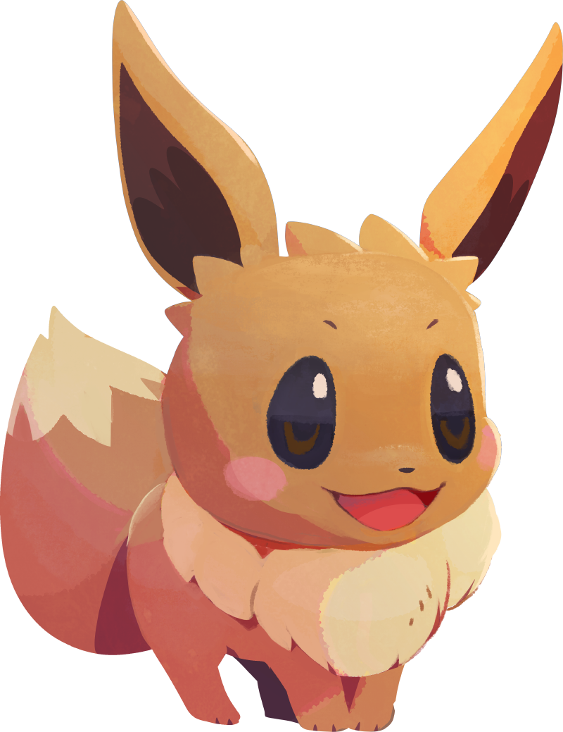 :3 artist_request blush blush_stickers brown_eyes eevee full_body gen_1_pokemon happy no_humans official_art open_mouth pokemon pokemon_(creature) pokemon_(game) pokemon_cafe_mix smile solo standing transparent_background