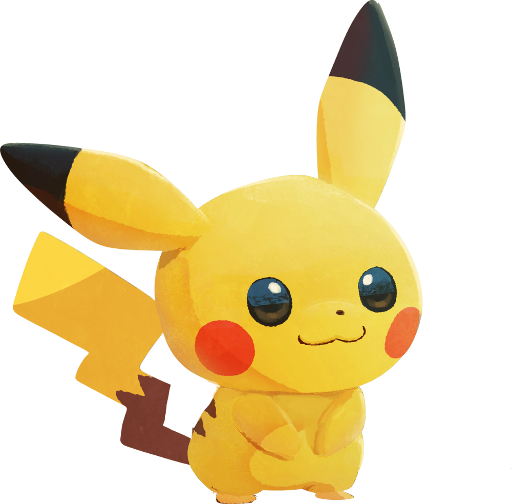 :3 artist_request blush_stickers brown_eyes closed_mouth full_body gen_1_pokemon happy no_humans official_art pikachu pokemon pokemon_(creature) pokemon_(game) pokemon_cafe_mix smile solo standing transparent_background