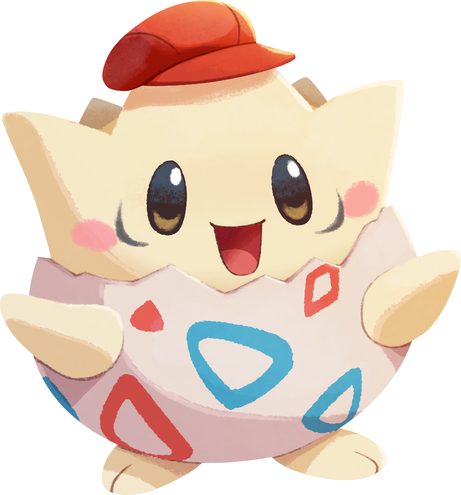 arms_up artist_request blush blush_stickers brown_eyes cabbie_hat clothed_pokemon full_body gen_2_pokemon happy hat no_humans official_art open_mouth pokemon pokemon_(creature) pokemon_(game) pokemon_cafe_mix red_headwear smile solo standing togepi transparent_background