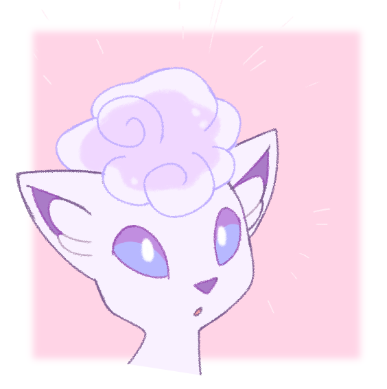 alolan_form alolan_vulpix blue_sclera border emphasis_lines english_commentary food food_on_head gen_7_pokemon ice_cream no_humans object_on_head open_mouth pink_background pokemon pokemon_(creature) simple_background solo upper_body vergolophus white_border white_eyes