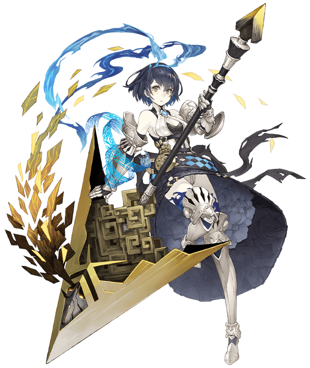 1girl alice_(sinoalice) armored_boots bare_shoulders boots dark_blue_hair eyebrows_visible_through_hair full_body gauntlets hairband huge_weapon ji_no looking_at_viewer official_art pale_skin pocket_watch polearm short_hair sinoalice solo spear tattoo thigh-highs thigh_boots transparent_background watch weapon yellow_eyes