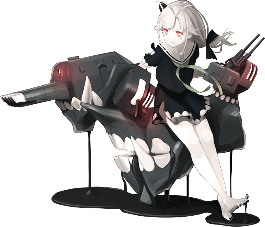 1girl black_sailor_collar black_serafuku full_body green_neckwear kantai_collection long_hair official_art sailor_collar school_uniform serafuku shibafu_(glock23) shinkaisei-kan short_sleeves solo transparent_background white_hair white_sailor_collar