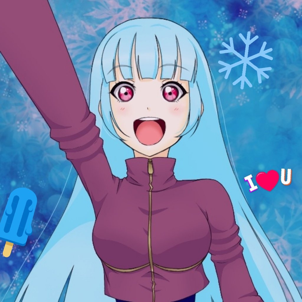 1girl bangs blue_hair bodysuit breasts eyebrows_visible_through_hair food kula_diamond long_hair looking_at_viewer medium_breasts popsicle simple_background smile snowflakes the_king_of_fighters upper_body violet_eyes