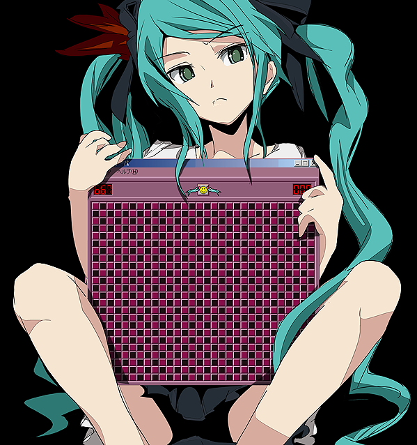 commentary green_eyes hatsune_miku ixy minesweeper sitting spread_legs twintails vocaloid world_is_mine_(vocaloid)