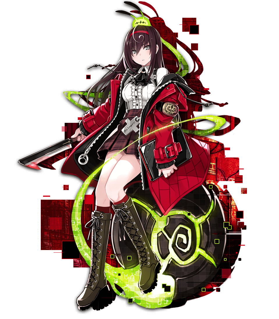 1girl book boots breasts brown_hair death_end_re;quest_2 jacket medium_breasts official_art red_jacket skirt snail toyama_mai