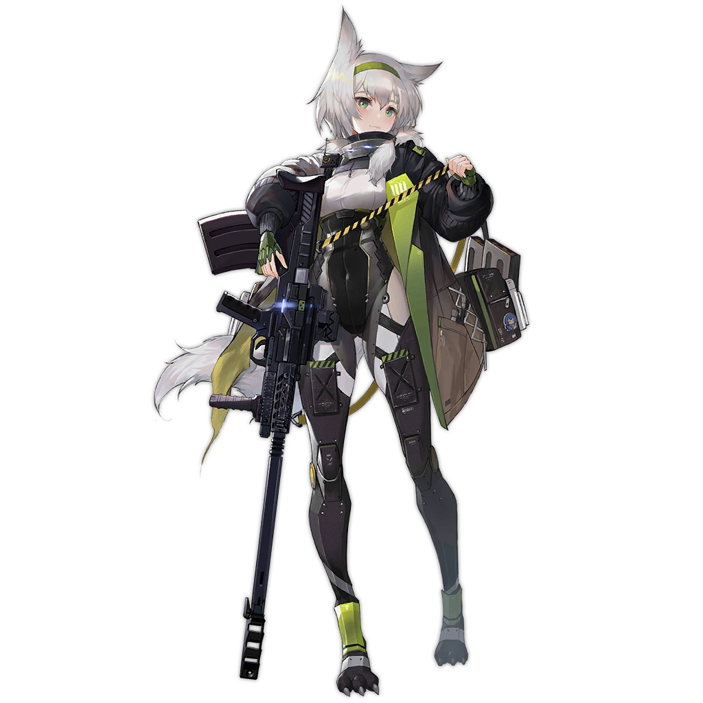 1girl alternate_costume animal_ears armor bangs blush breasts closed_mouth coat covered_navel dp-12_(girls_frontline) eyebrows_visible_through_hair full_body fur_collar girls_frontline gloves green_eyes green_hairband gun hair_between_eyes hairband holding holding_gun holding_weapon jacket ksvk_(girls_frontline) ksvk_12.7 long_sleeves looking_at_viewer mod3_(girls_frontline) official_art pandea_work paw_shoes pocket shoes short_hair silver_hair smile solo standing tail transparent_background weapon