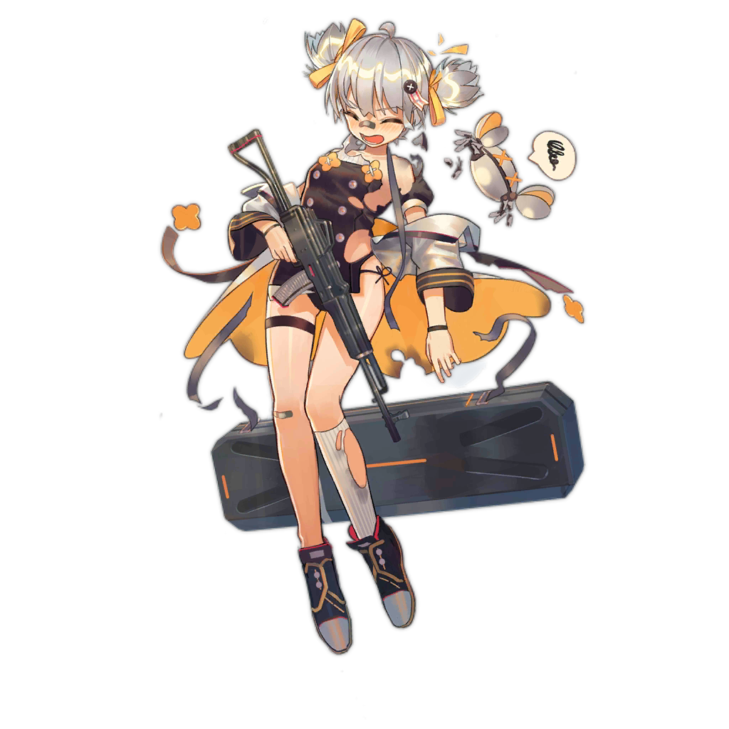 1girl assault_rifle asymmetrical_legwear bandaid bandaid_on_face bandaid_on_knee bangs black_shirt blush case closed_eyes cz-2000 cz-2000_(girls_frontline) damaged eyebrows_visible_through_hair facing_viewer full_body girls_frontline gun hair_between_eyes hair_ornament hair_ribbon holding holding_gun holding_weapon norizc official_art open_mouth orange_ribbon ribbon rifle shirt shoes short_hair silver_hair solo thigh_strap torn_clothes torn_hair_ribbon torn_legwear torn_ribbon torn_shirt torn_straps transparent_background twintails weapon white_legwear wide_sleeves