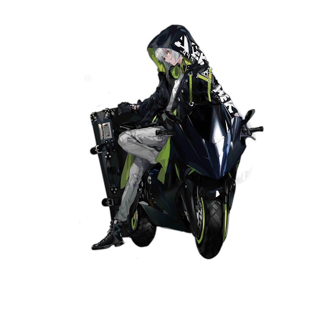 1girl :d aek-999_(girls_frontline) alternate_costume androgynous ankle_boots bangs black_footwear black_gloves black_jacket boots case cover eyebrows_visible_through_hair fake_cover full_body girls_frontline gloves grey_pants grin ground_vehicle headphones hood hooded_jacket hoodie jacket leg_up long_sleeves looking_at_viewer motor_vehicle motorcycle official_art open_clothes open_jacket open_mouth pants ran_(bukeranwu) reverse_trap shiny shiny_hair smile solo standing standing_on_one_leg striped striped_background suitcase teeth transparent_background vertical_stripes white_hair yellow_eyes