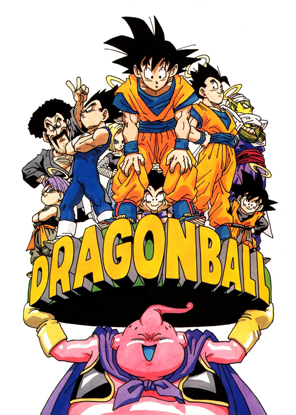 1girl 6+boys :d :o ^_^ afro android_18 arm_hair bangs black_eyes black_hair blonde_hair blue_eyes blue_footwear boots brothers cape chest chest_hair chin_rest closed_eyes commentary copyright_name crossed_arms curious dot_nose dragon_ball dragon_ball_z expressionless facial_hair father_and_son fingernails full_body gloves grin halo hand_on_hip hands_on_hips hands_on_own_cheeks hands_on_own_face hands_on_own_knees happy highres holding kuririn leaning leaning_forward leaning_to_the_side legs_apart long_sleeves looking_at_viewer looking_down lying majin_buu mr._satan multiple_boys muscle mustache official_art on_stomach open_mouth piccolo pointy_ears purple_cape serious shiny shiny_skin shirt short_hair siblings smile son_gohan son_goku son_goten spiky_hair standing striped striped_shirt toriyama_akira trunks_(dragon_ball) turban upper_teeth v vegeta violet_eyes waistcoat white_background white_footwear wristband yellow_gloves