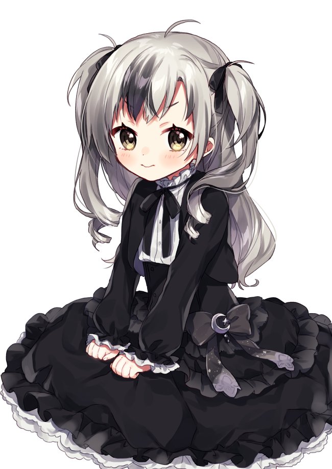 1girl bangs black_bow black_hair black_jacket black_skirt blush bow brown_eyes closed_mouth commentary_request crescent cropped_jacket eyebrows_visible_through_hair frilled_skirt frills genderswap genderswap_(mtf) grey_hair high-waist_skirt jacket long_hair long_sleeves looking_at_viewer multicolored_hair nijisanji open_clothes open_jacket puffy_long_sleeves puffy_sleeves shirt simple_background skirt sleeves_past_wrists solo streaked_hair suzuki_masaru two_side_up v-shaped_eyebrows very_long_hair virtual_youtuber white_background white_shirt yamabukiiro younger