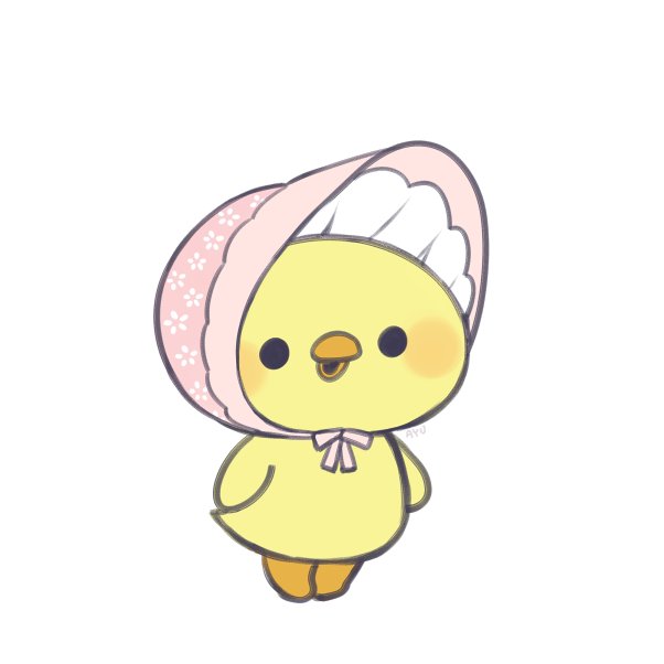 ayu_(mog) bird blush bonnet chick full_body looking_at_viewer no_humans original simple_background solo white_background