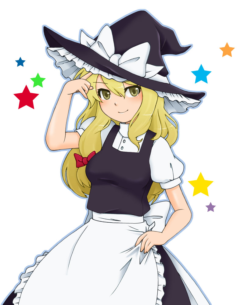 blonde_hair dress hat hazel_eyes kirisame_marisa kiriyama_machi long_hair smile touhou witch_hat yellow_eyes