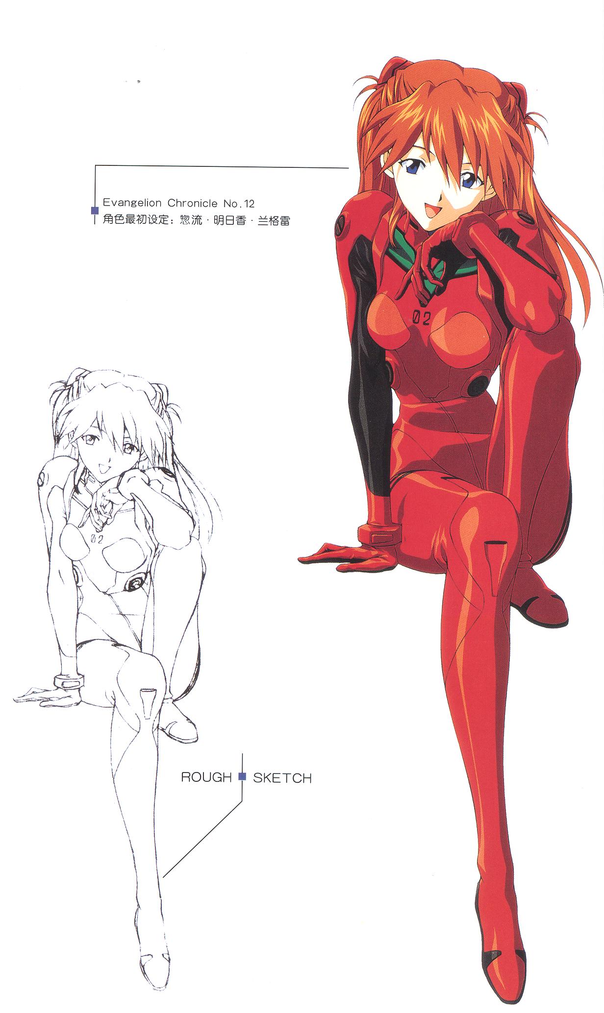 chin_rest highres jpeg_artifacts neon_genesis_evangelion plugsuit red_hair scan sitting smug solo souryuu_asuka_langley