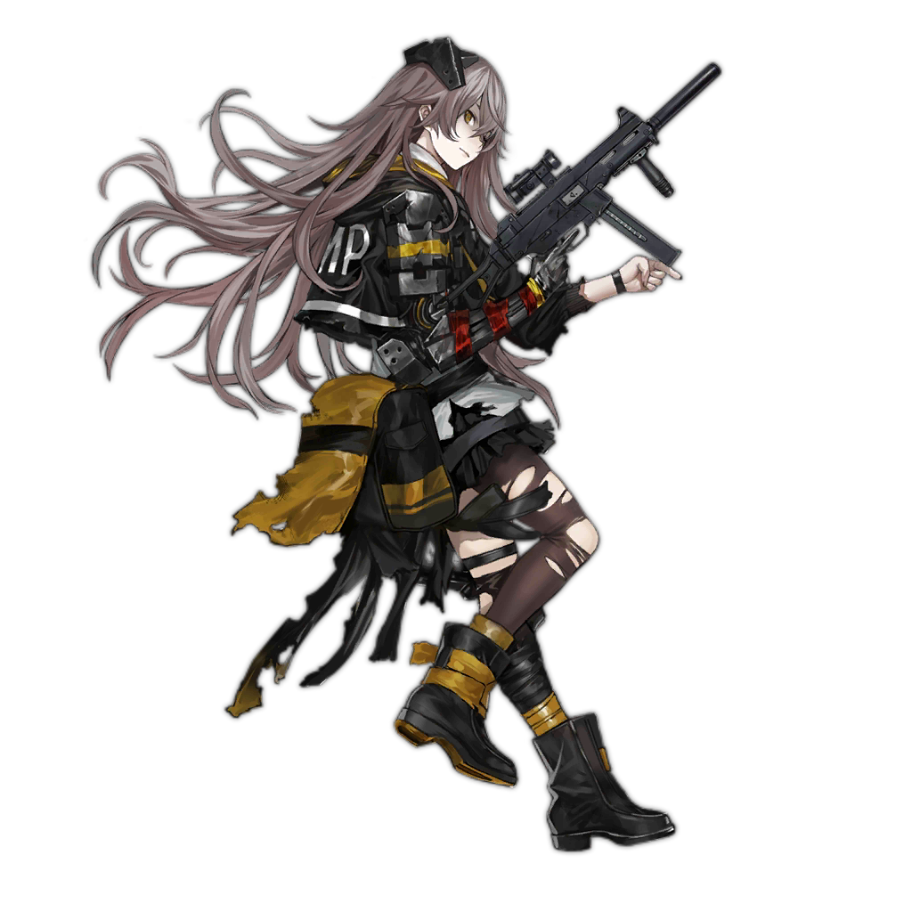 1girl ammunition_pouch ankle_boots armband bag baggy_clothes bangs black_footwear black_gloves black_jacket black_legwear black_nails blush boots buttons closed_mouth collared_shirt crossed_bangs damaged exoskeleton floating_hair from_side full_body girls_frontline gloves gun h&amp;k_ump h&amp;k_ump45 hair_ornament hand_up headgear heckler_&amp;_koch holding holding_gun holding_weapon holster hood hood_down hooded_jacket infukun jacket leg_up leg_wrap long_hair looking_at_viewer looking_away looking_back mechanical_arm mod3_(girls_frontline) nail_polish necktie nose_blush official_art one_eye_closed one_side_up open_clothes open_jacket pantyhose pleated_skirt pouch ribbon scar scar_across_eye shirt sidelocks silver_hair single_glove single_knee_pad single_leg_pantyhose skirt smile solo standing strap submachine_gun suppressor thigh-highs thigh_strap torn_bag torn_clothes torn_jacket torn_legwear transparent_background trigger_discipline ump45_(girls_frontline) untucked_shirt vertical_foregrip very_long_hair weapon white_shirt wristband yellow_eyes yellow_neckwear