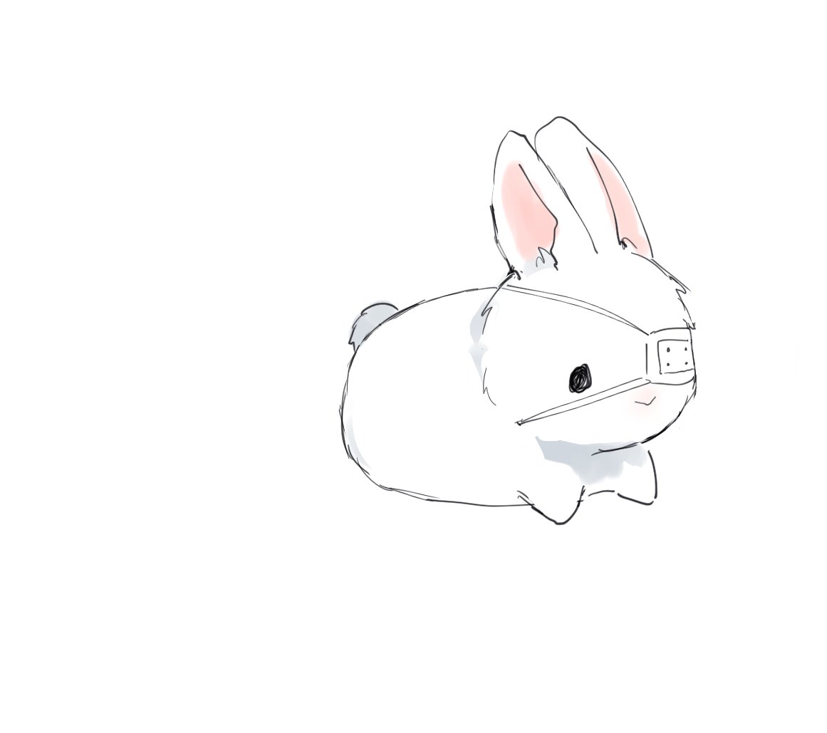 1other animal_focus buttoniris english_commentary eyepatch lying on_stomach original rabbit simple_background solo white_background