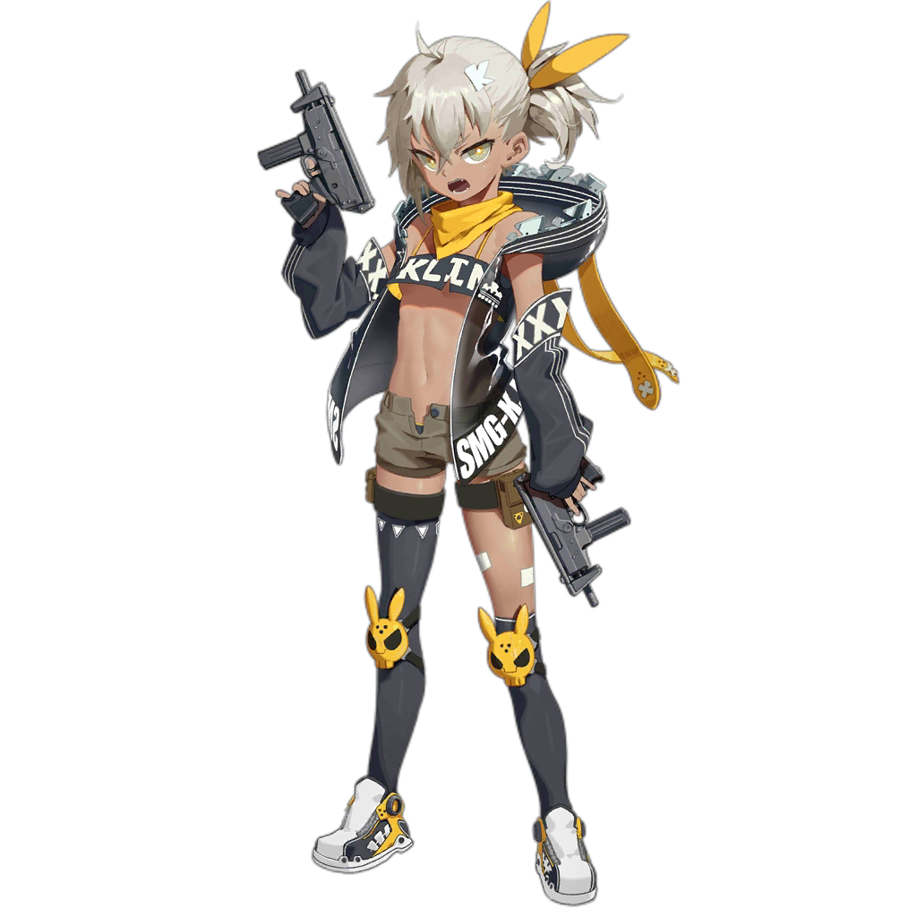 1girl :o bandana black_legwear breasts bright_pupils crop_top dark_skin detached_sleeves full_body girls_frontline green_eyes grey_hair gun hair_between_eyes hair_ornament hood hoodie klin_(girls_frontline) knee_pads midriff navel official_art open_fly pp-91_kedr revealing_clothes shoes short_shorts short_sidetail shorts single_over-kneehigh single_thighhigh sleeveless sleeveless_jacket sleeves_past_wrists small_breasts sneakers solo standing strapless submachine_gun thigh-highs thigh_strap transparent_background trigger_discipline tubetop under_boob v-shaped_eyebrows waterkuma weapon white_pupils