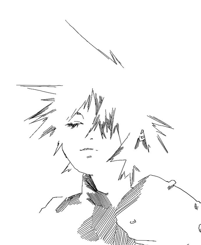 1boy abstract armor closed_eyes cloud_strife face final_fantasy final_fantasy_vii greyscale hair_over_one_eye hatching_(texture) male_focus monochrome parted_lips pauldrons shoulder_armor simple_background sketch solo spiky_hair upper_body white_background zero808w