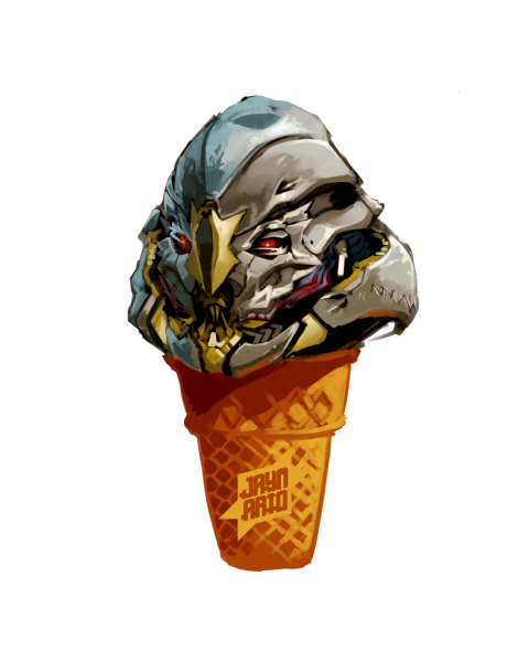 decepticon food ice_cream ice_cream_cone looking_at_viewer mecha no_humans oinario open_mouth parody pun red_eyes robot simple_background solo starscream transformers transformers_cybertron white_background